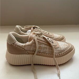 Women's Beige Tweed Platform Sneakers